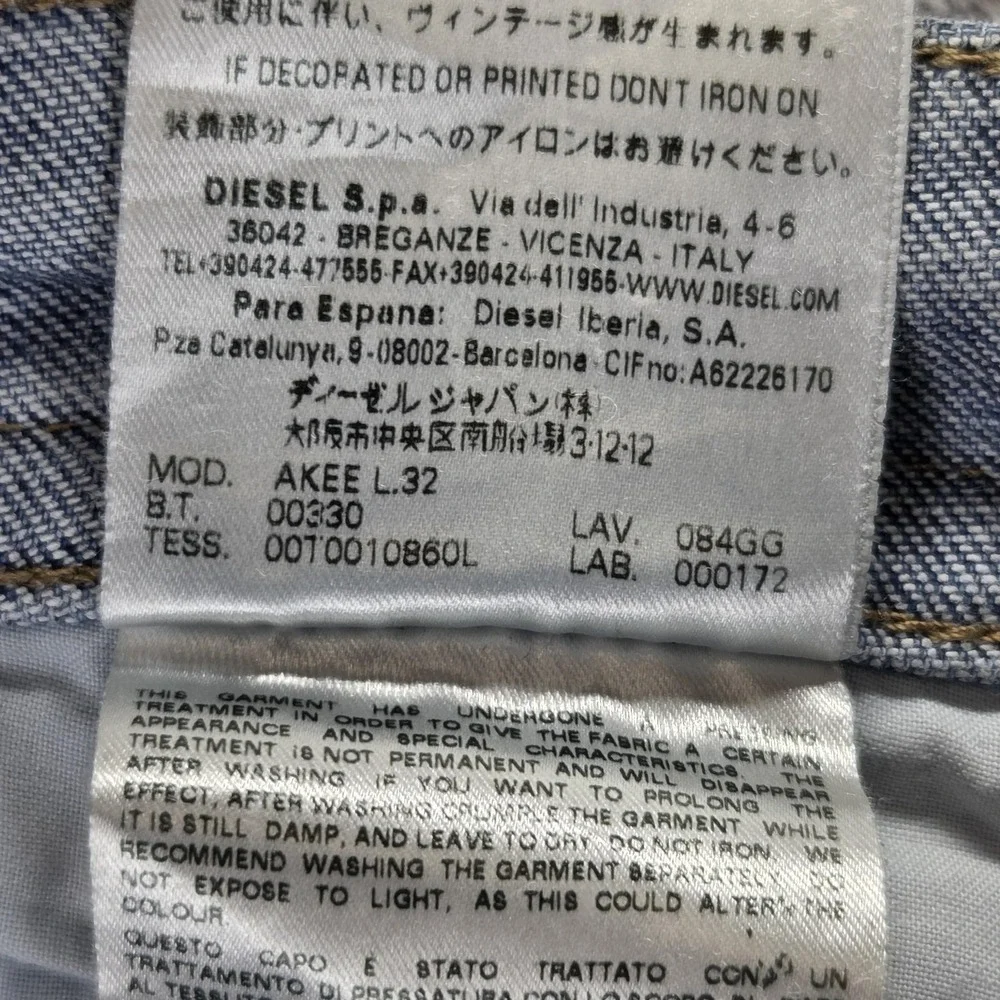 Diesel Jeans Mens 30x32 Blue Akee Regular Slim Tapered Button Fly Stretch 084GG